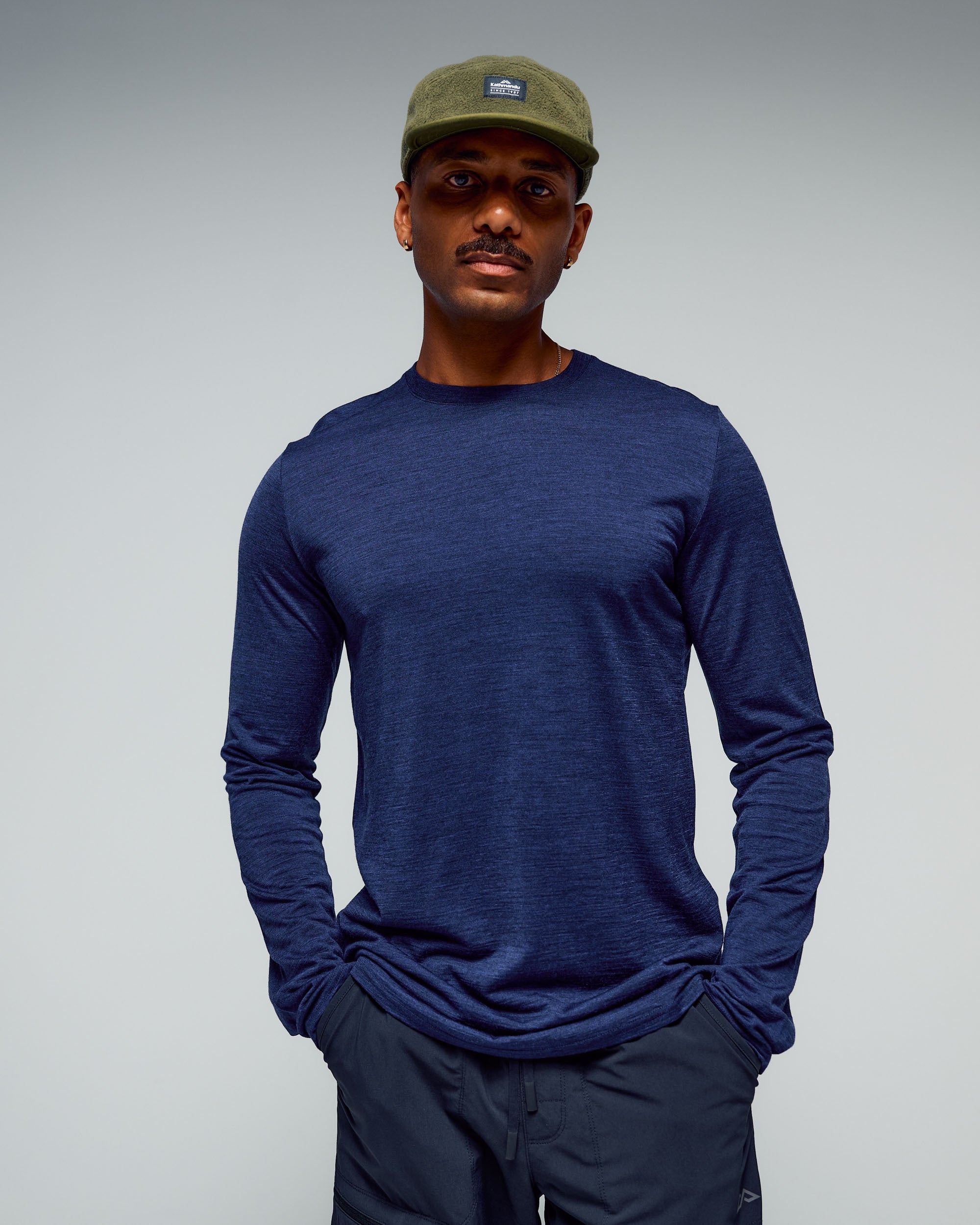 Men's 100% Merino Long Sleeve Crew Top - Midnight Navy Marle