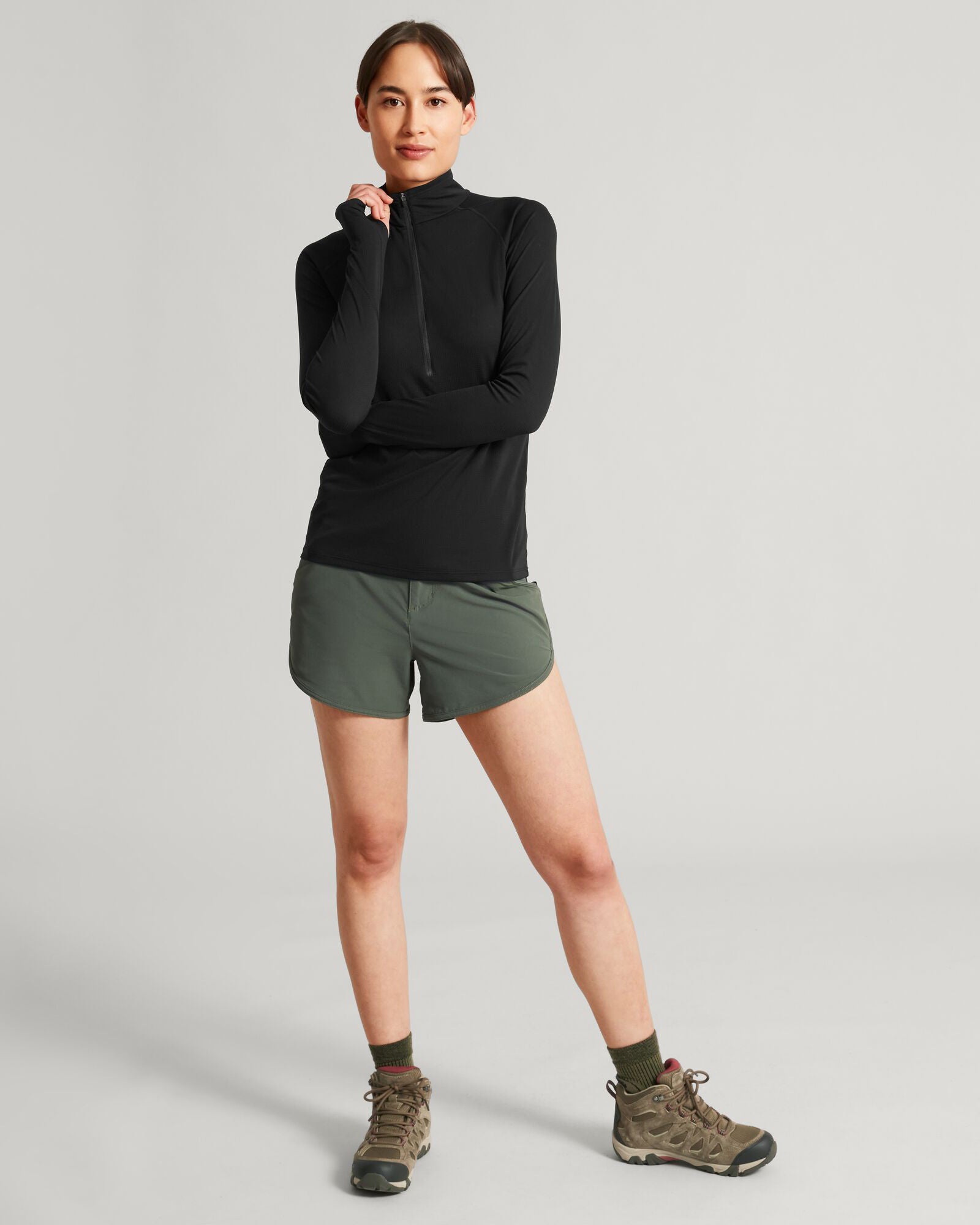 KM Style KMDAction Women's Long Sleeve Quarter Zip Top - Black