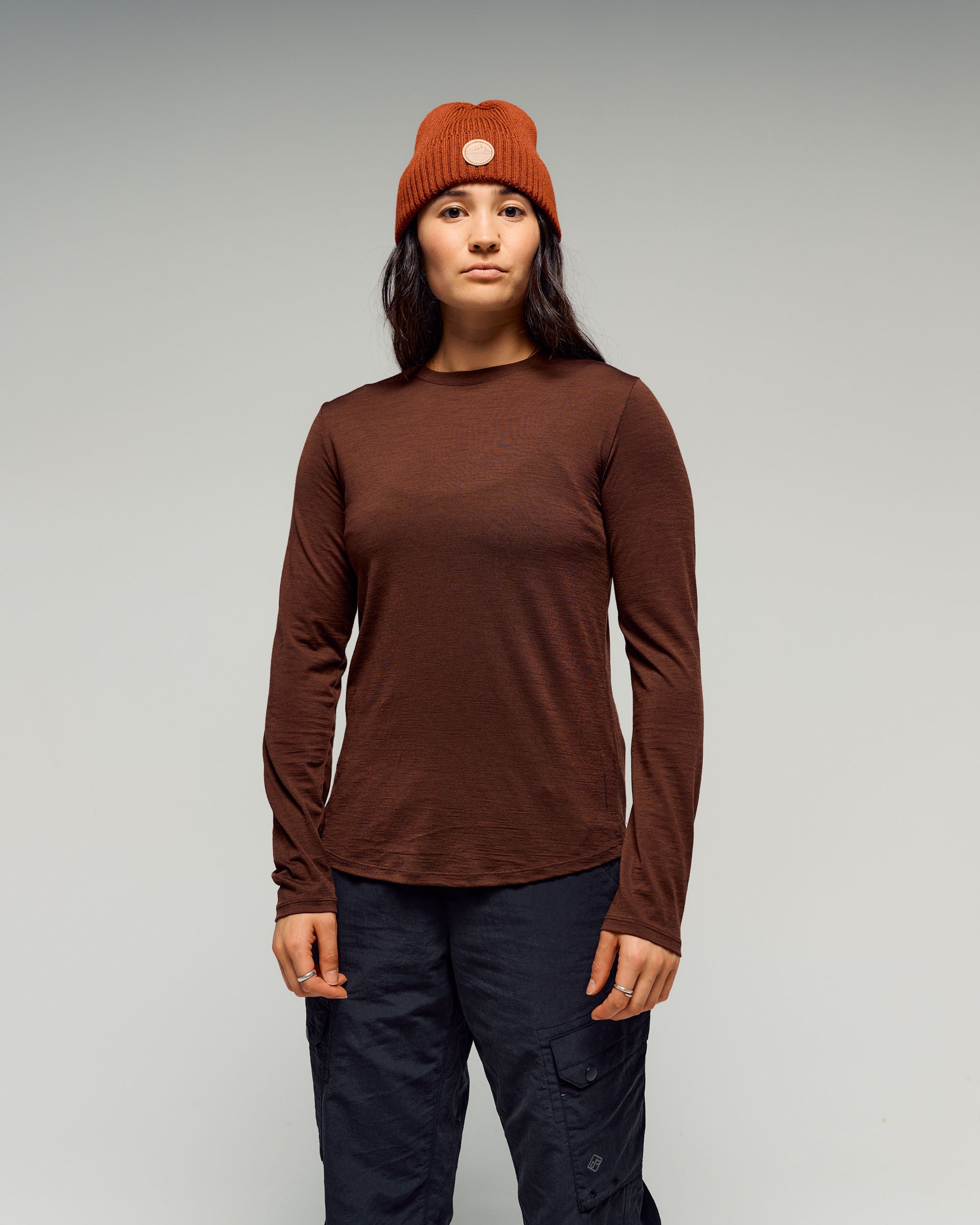 Women's 100% Merino Long Sleeve Crew Top - Cocoa – Kathmandu AU