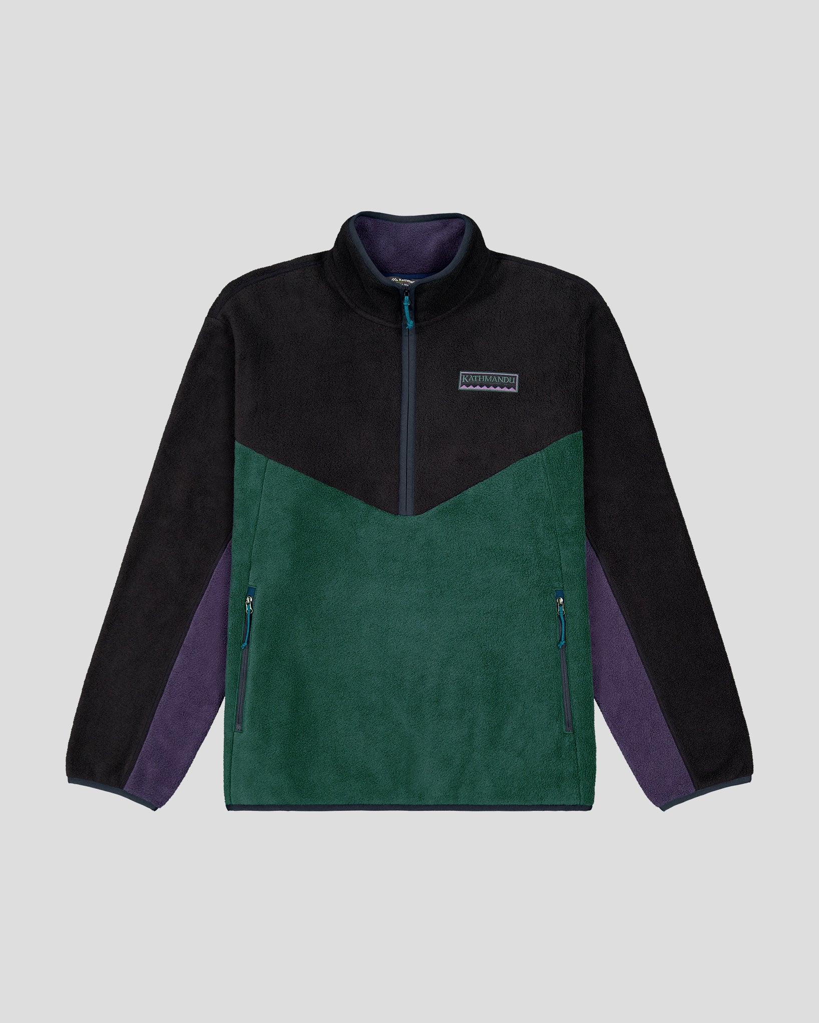 b1369_oqb_mens_trailhead_fleece_heritage_pullover_black_green_multi_flatlay_e_1745458674000