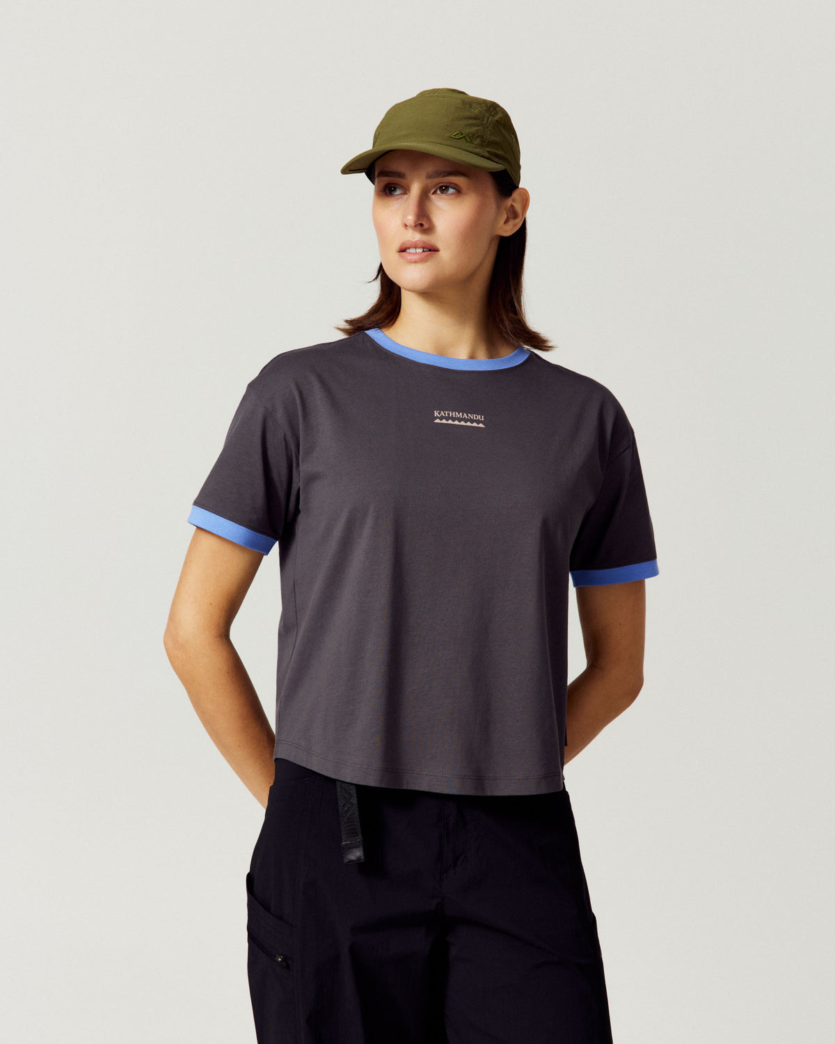 Women's Ringer Organic Cotton T-Shirt - Shale/Dewdrop